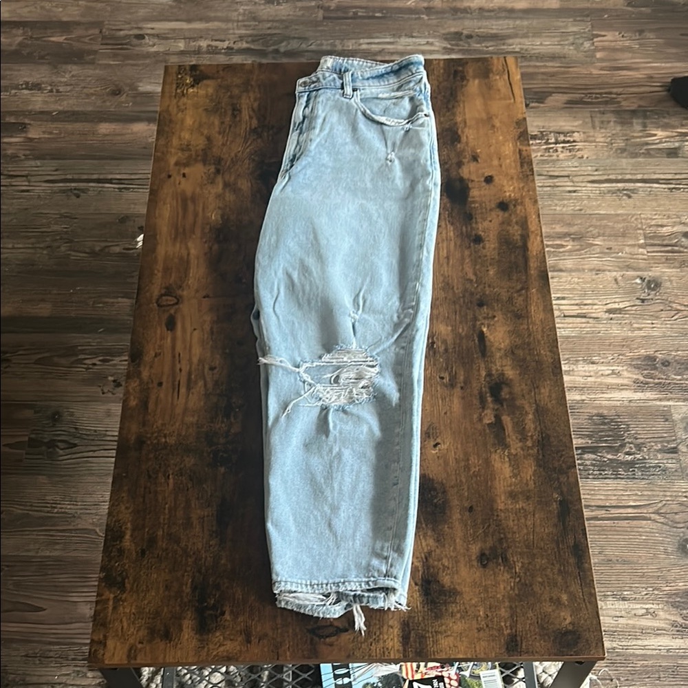Light Blue Distressed Women's Jeans. Abercrombie High rise mom jeans